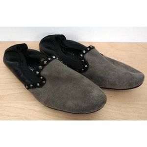 YOSI SAMRA Ariel Gray Suede Leather Silver Studded Ballet Flats Shoes Size 8
